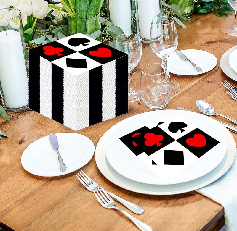 100Pcs Casino Napkins Poker Napkin Casino Party Supplie Disposable Casino Party Cocktail Napkins Las Vegas Napkin for Casino Night Poker Game Themed Card Playing Club Heart Casino Birthday Party Decor