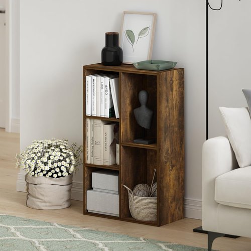 Furinno LUDER Bookshelf - 5-Cube Reversible Bookcase for Easy Assembly | Amber Pine, 9.4 x 19.5 x 31.5
