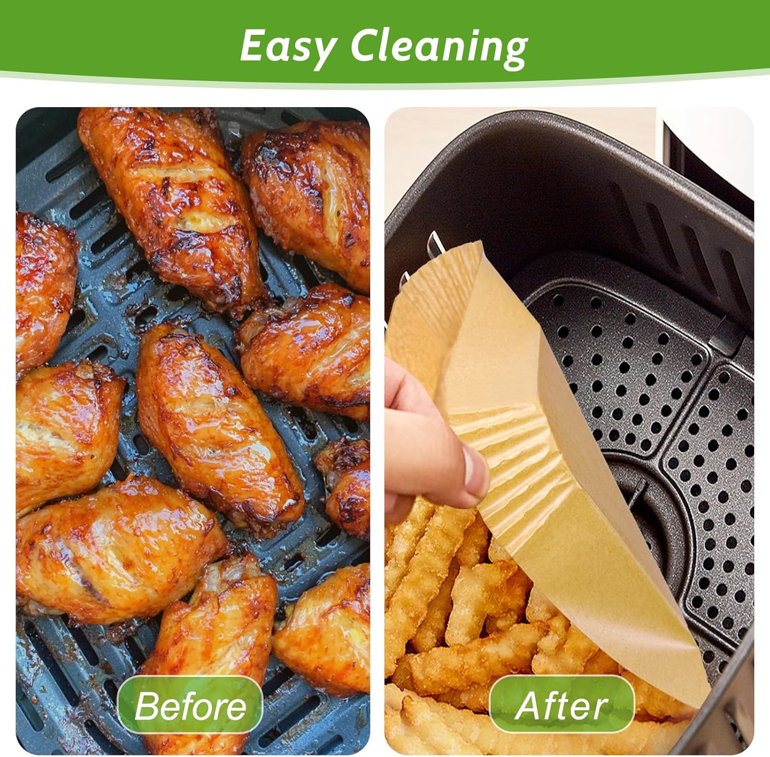 Unbleached Heavy Duty Air Fryer Paper Liners by 360 Pcs - Non-Stick & Non-Leak | 8.7" x 5.5" Size