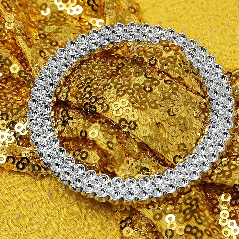 Skiennix Spandex Sequins Chair Sashes - Gold Chair Bands with Buckles for Weddings & Parties | Pack of 50