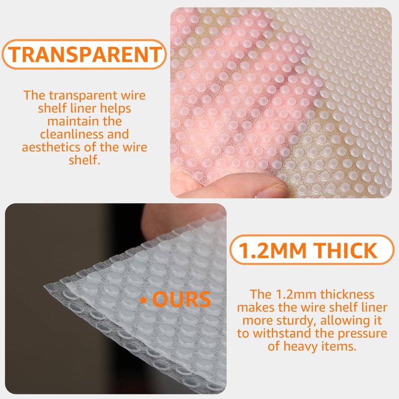 PABUSIOR Clear Wire Shelf Liner: Plastic Pantry Shelves Liners 13.5 Inch Wide x 180 Inch - 1.2 MM Thick Translucent Waterproof Easy to Cut Drawer Mat for Garage Shoe Rack