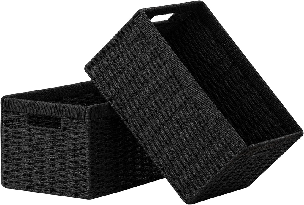 UBBCARE Wicker Storage Baskets - Foldable Rectangular Design with Handles | 2 Pack, Black, 13.4L x 8.3H x 7.1W Inches