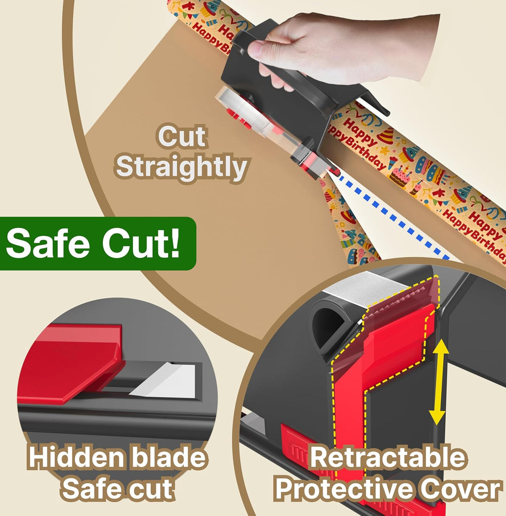 Wraprocut Wrapping Paper Cutter & Tape Dispenser - 2-Pack with 4 Tapes & 2 Replacement Blades for Easy Holiday Gift Wrapping