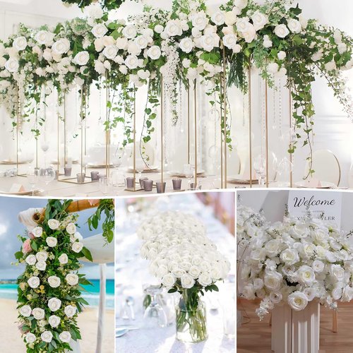 Rowfad 120 Pcs Artificial Roses Bulk Velvet Silk White Roses White Roses for Wedding Centerpieces Bridal Bouquet Mohter's Day Home Decor (120, White)