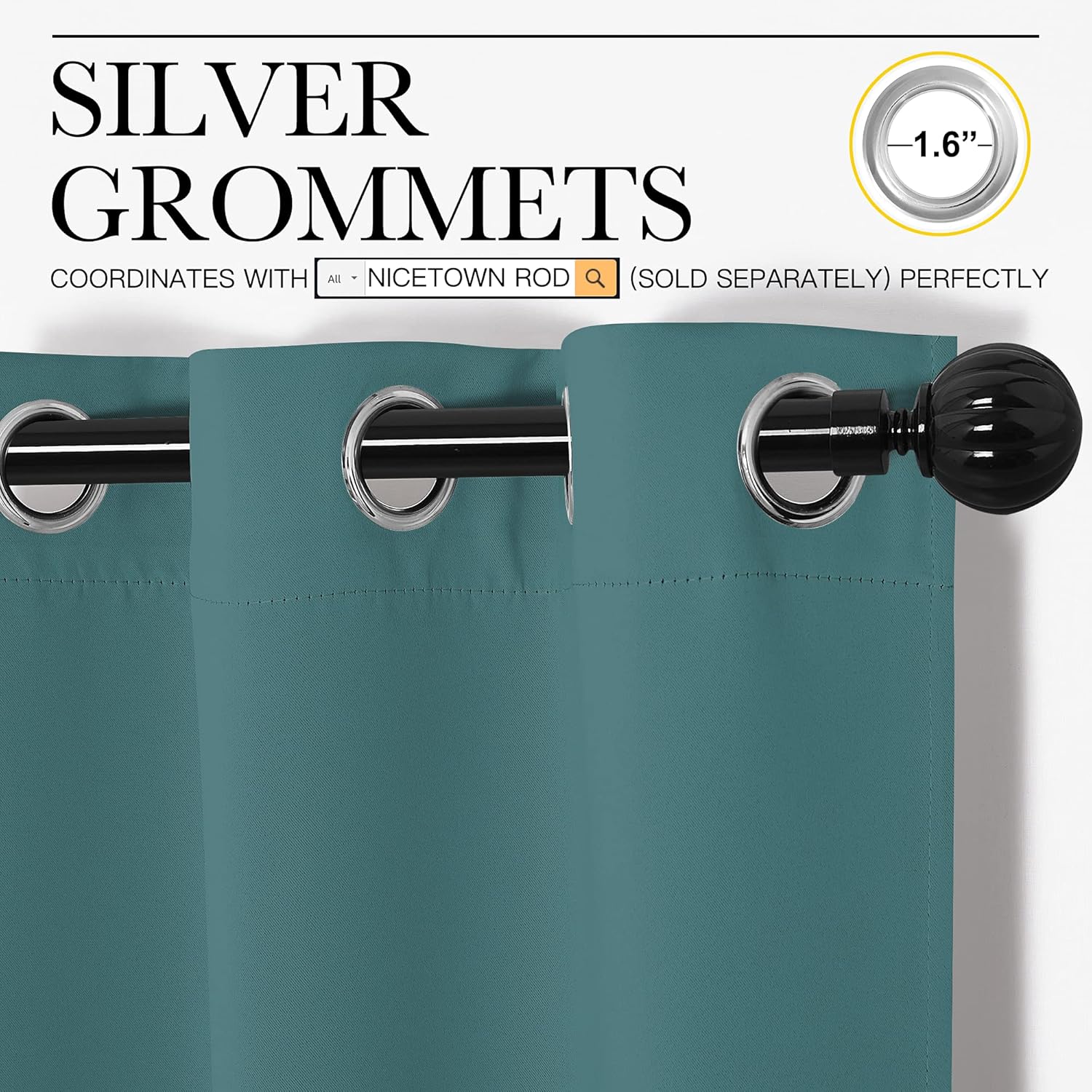 NICETOWN Thermal Insulated Blackout Curtains - Solid Grommet Drapes for Dining Room | Sea Teal, 42x63-Inch (1 Pair)