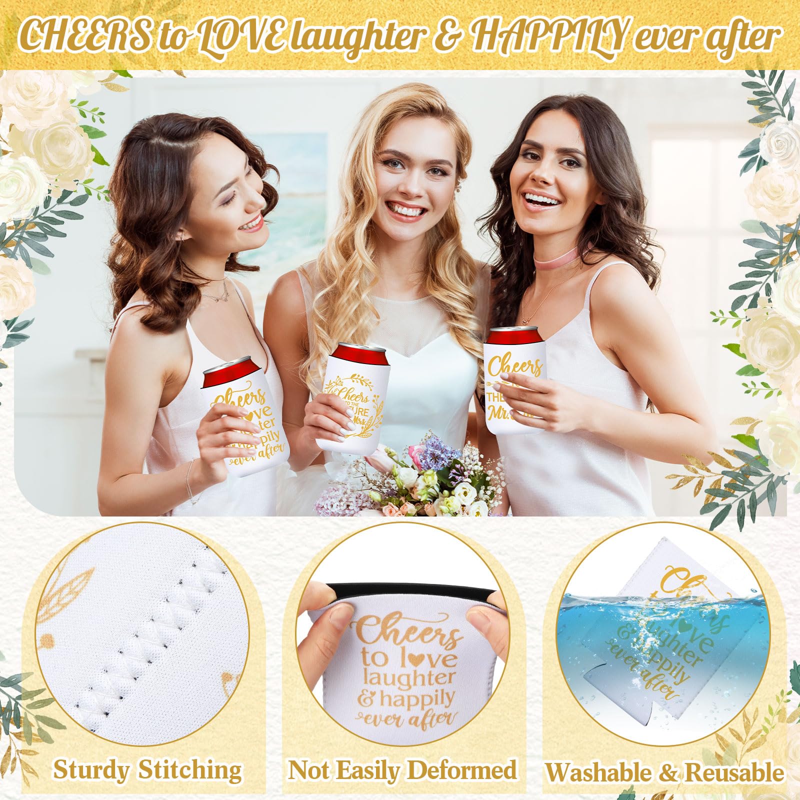 Chuangdi 50 Set Wedding Favors for Guests Bulk Engagement Party Favors Can Cooler Sleeves with Thank You Cards Organza Bags Happily Ever After Rehearsal Dinner Decorations for Wedding(Fresh Style)