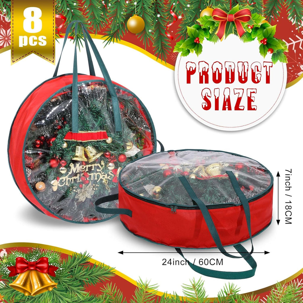 Shappy Wreath Storage Bag - 8 Pcs Clear Box with Window & Handle for Holiday Decor | Red