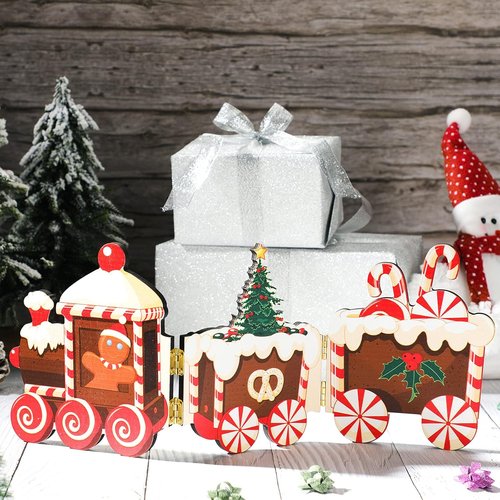 Jetec Gingerbread Train Table Centerpiece - Festive Wooden Christmas Decoration for Home & Office