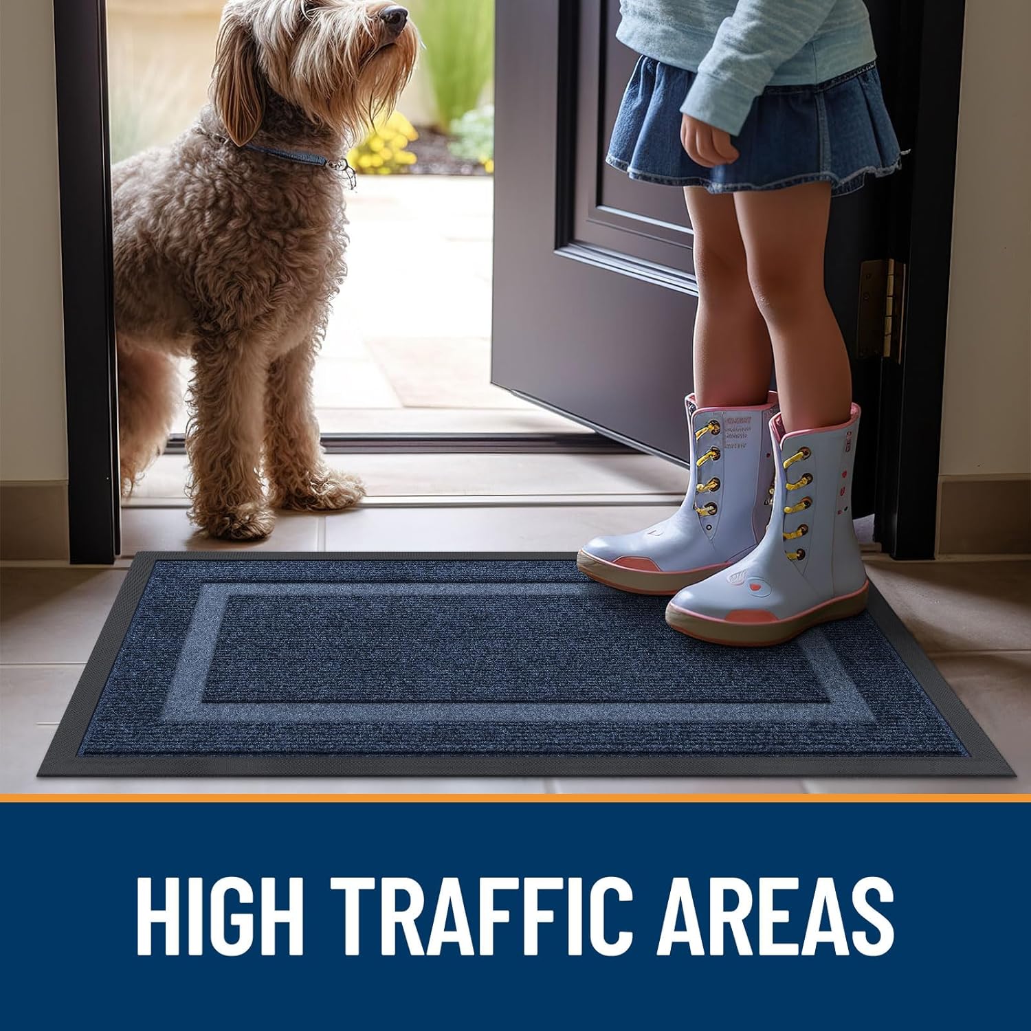 OLANLY Indoor Outdoor Doormat - Waterproof, All-Weather, Easy Clean | 59x23 Inches, Blue
