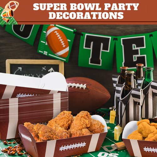 EPHYO 96Pcs Football Trays Superbowl Disposable Serving Trays Football Paper Bowls for Snack Corn Chips Football Themed Tailgate Party Supplies Tableware for BBQ Picnic Sports Gameday Decorations