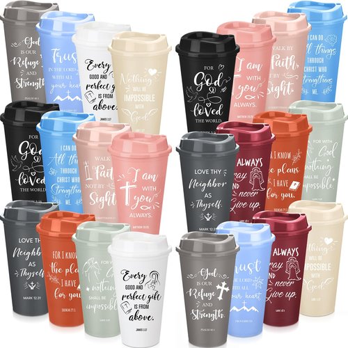 Tioncy Reusable Christian Gifts for Women Men Bible Verse Plastic Tumblers with Lids 16 oz Inspirational Religious Coffee Cups Christian Gifts for Church(48pcs,Morandi)