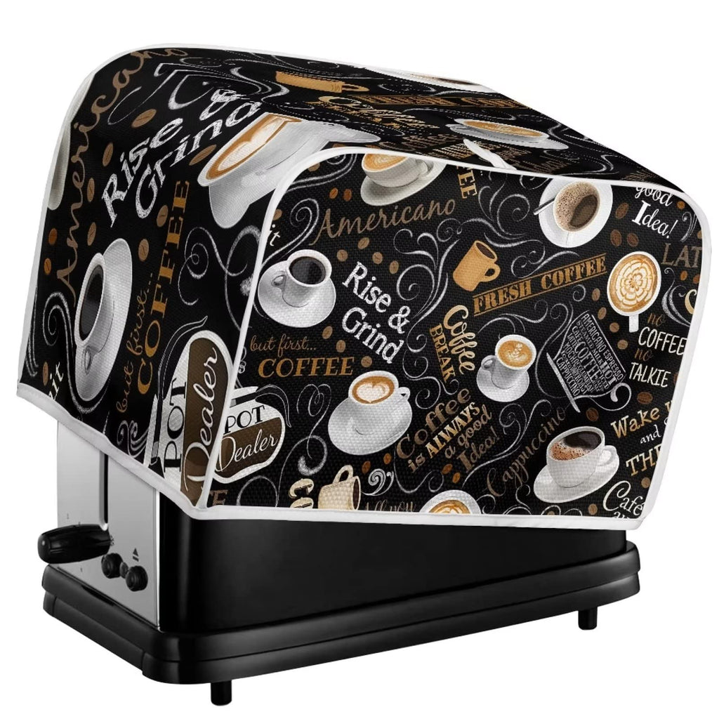 UNICEU Quilted Coffee Pattern Toaster Cover - Fits Most Standard 4 Slice Toasters