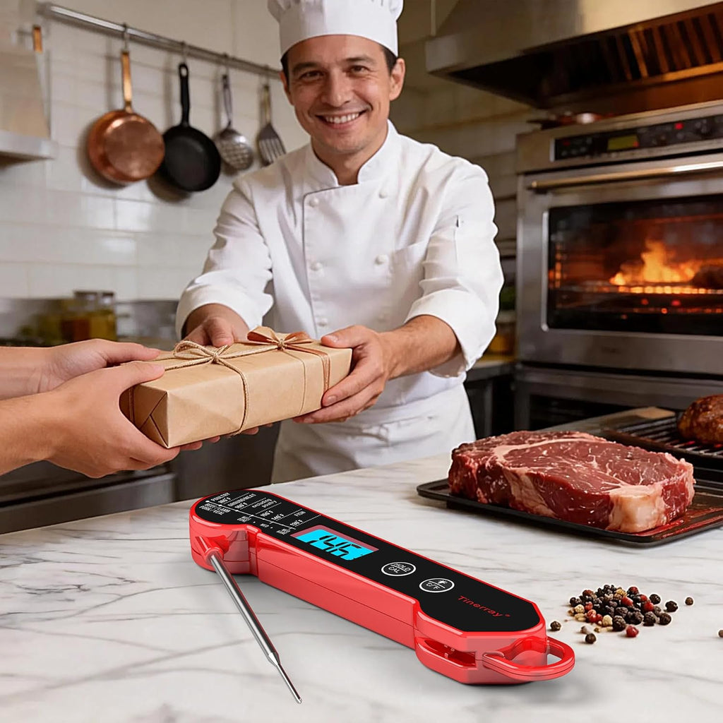 Professional Digital Meat Thermometer - Instant Read Waterproof Folding Probe with Backlight & Calibration | Ideal for BBQ, Grill, Cooking, and Liquids