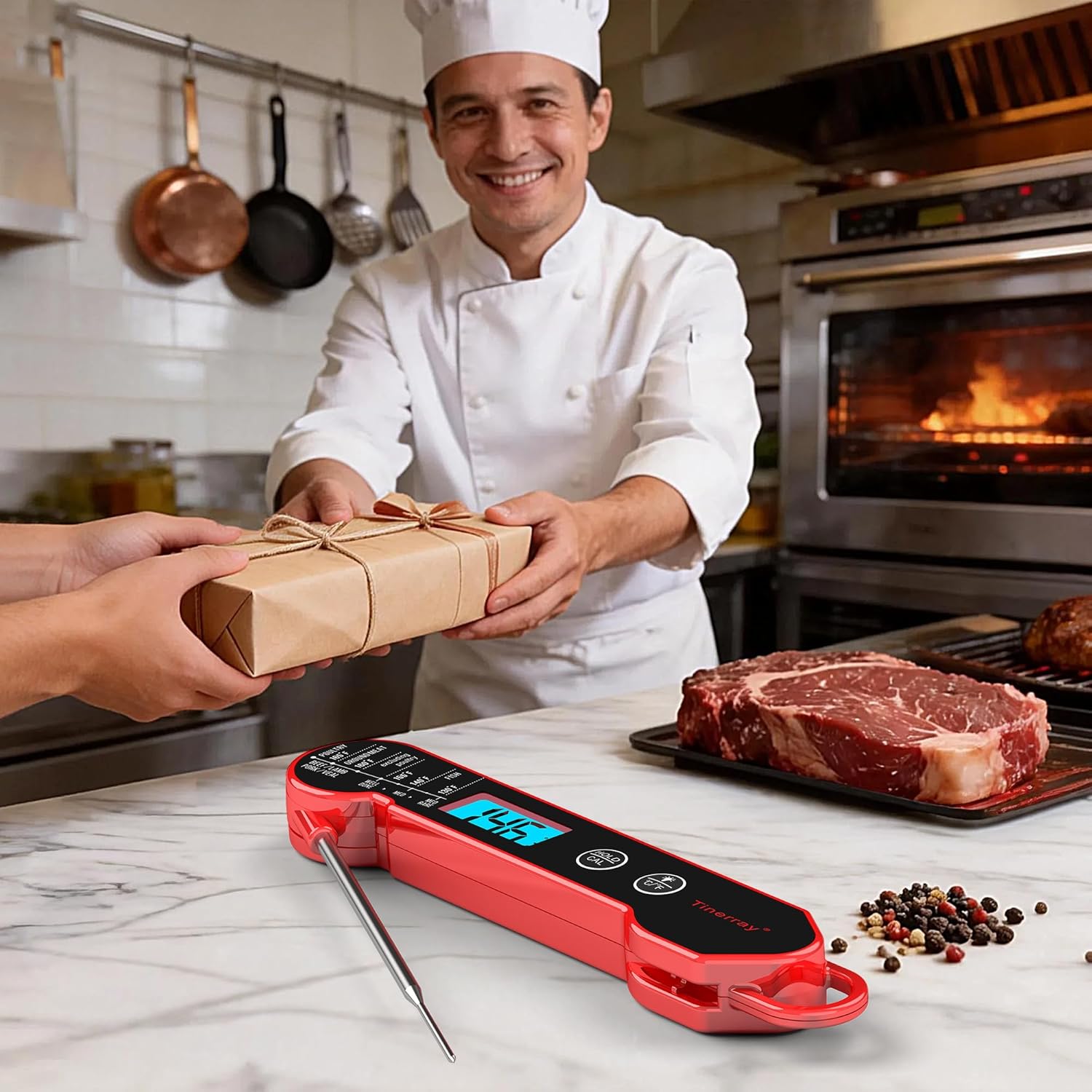 Professional Digital Meat Thermometer - Instant Read Waterproof Folding Probe with Backlight & Calibration | Ideal for BBQ, Grill, Cooking, and Liquids
