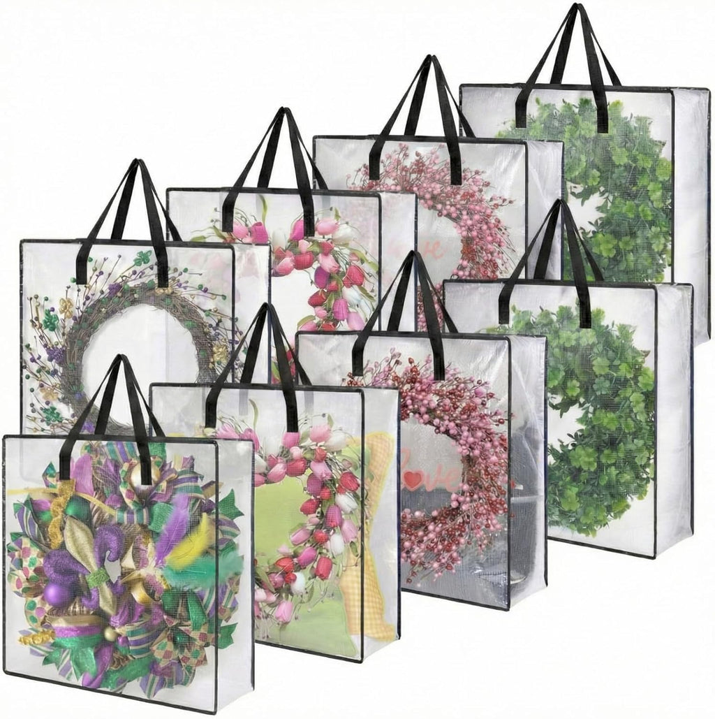 St. Patrick's Wreath Storage Bags - 8 Pcs Heavy Duty Clear Containers with Handle & Zipper | 26 Inch