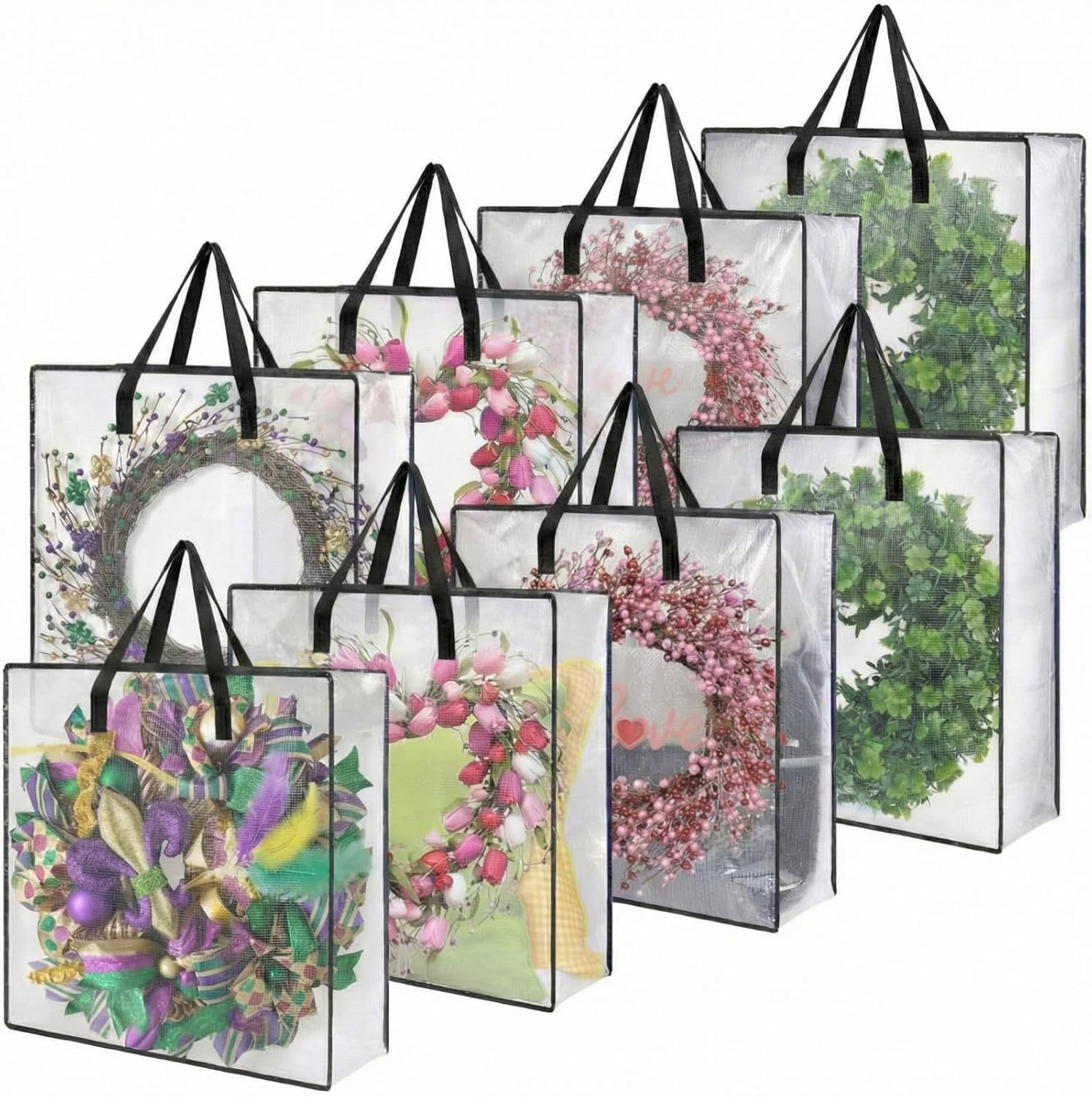 St. Patrick's Wreath Storage Bags - 8 Pcs Heavy Duty Clear Containers with Handle & Zipper | 26 Inch