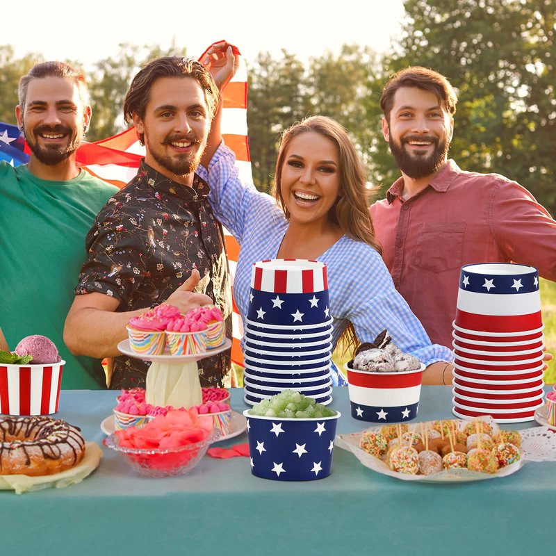 60Pcs 4th of July Independence Day Decorations Snack Cups Bowls Patriotic Disposable Ice Cream Soup Bowls for Picnic Hot or Cold Food, 8oz Veterans Snack Dessert Treat Cups Household Party Supplies