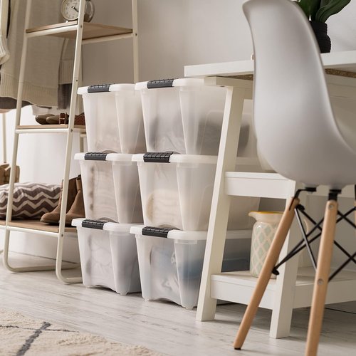 IRIS USA 19 Qt Stackable Plastic Storage Bins - BPA-Free, Durable Nestable Containers, 6 Pack - Pearl Color