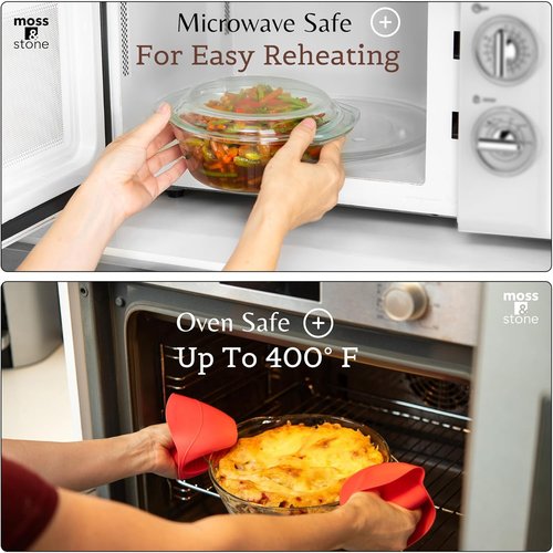 Moss & Stone 6-Piece Clear Glass Casserole Dish Set - Durable Tempered Bakeware with Lids | Microwave & Oven Safe