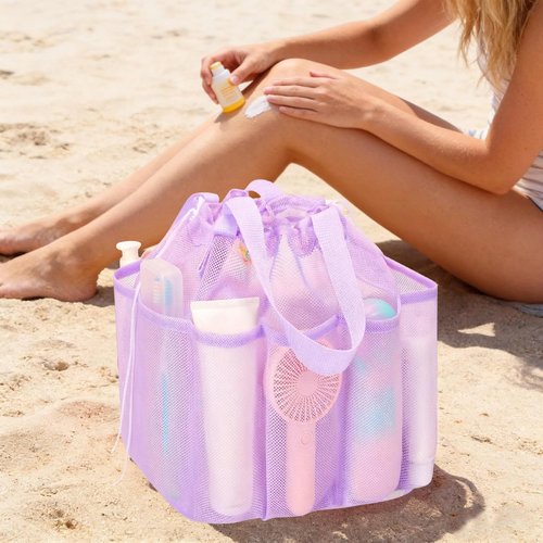 Kinlop Mesh Shower Caddy - 8 Pocket Portable Tote for Dorms, Gym, Travel | Macarons Color