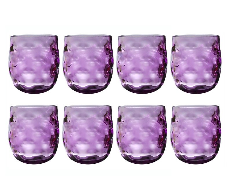 QG 14 oz. Clear Colorful Acrylic Plastic Drinking Glass Rock Tumbler Set of 8 Purple