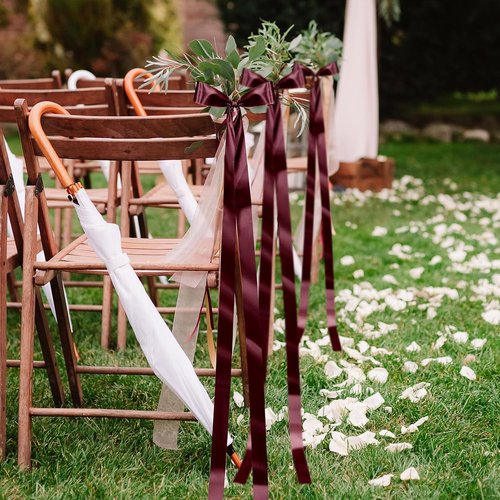Daifunli Burgundy Wedding Bows - 24 Pcs Satin Chair Decorations for Elegant Aisle Decor