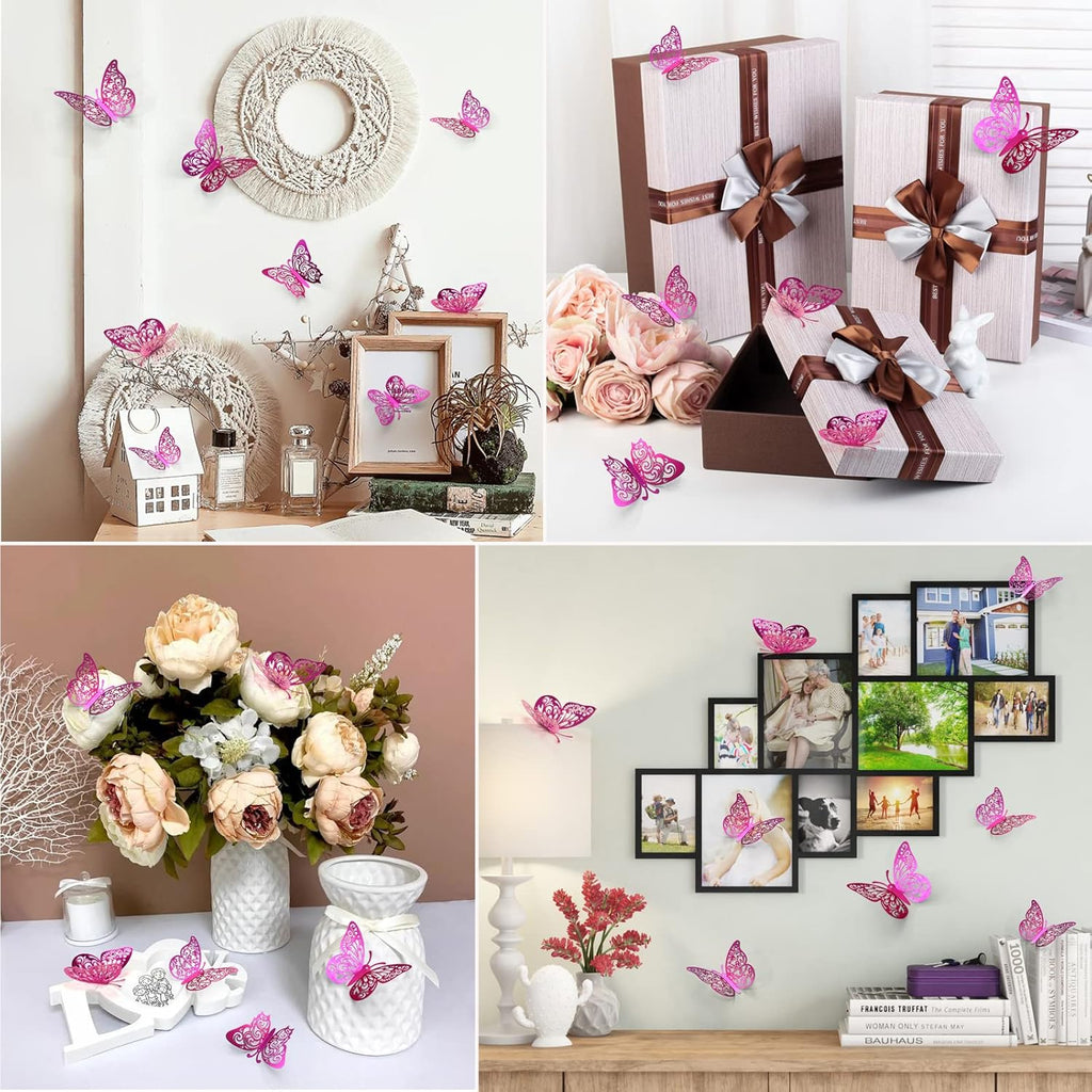 Skiennix 72 Pcs Butterfly Wall Decor - 3 Sizes & Styles for Party & Craft Decorations | Purple