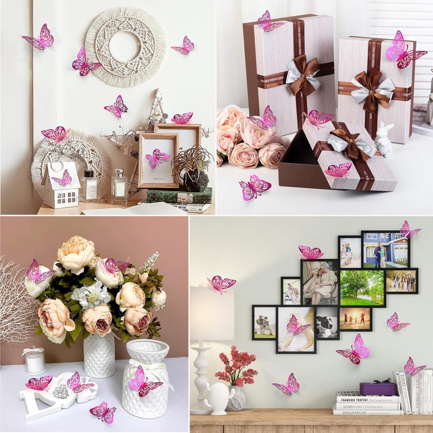 Skiennix 72 Pcs Butterfly Wall Decor - 3 Sizes & Styles for Party & Craft Decorations | Purple