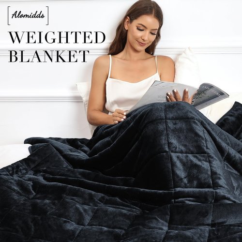 Alomidds Weighted Blanket (Queen Size 20lbs 60x80 inches) with Soft Plush Fleece, Throw Blanket with Cozy Warm Sherpa,Ultra Fuzzy Heavy Blanket Microfiberfor for Sofa Bed, Dark Grey