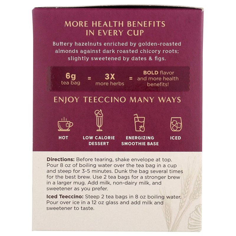 Teeccino Hazelnut & Vanilla Nut Herbal Tea Variety Pack - Roasted Herbal Tea That’s Caffeine Free & Prebiotic for Natural Energy, 10 Tea Bags (Pack of 4)