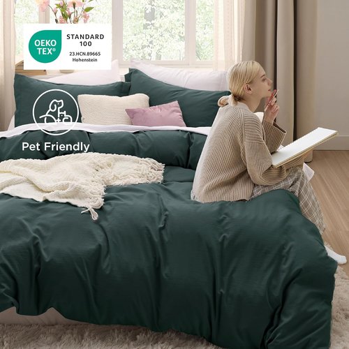Bedsure King Size Duvet Cover Set - Forest Green, Extra Soft Prewashed Cotton-Like Polyester, 3 Pieces