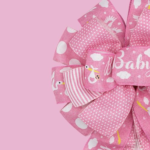 Montekin Large Baby Shower Bows - 20x11 Inch Wired Burlap Wreath Bow for Boys & Girls | Pink 2-Pack