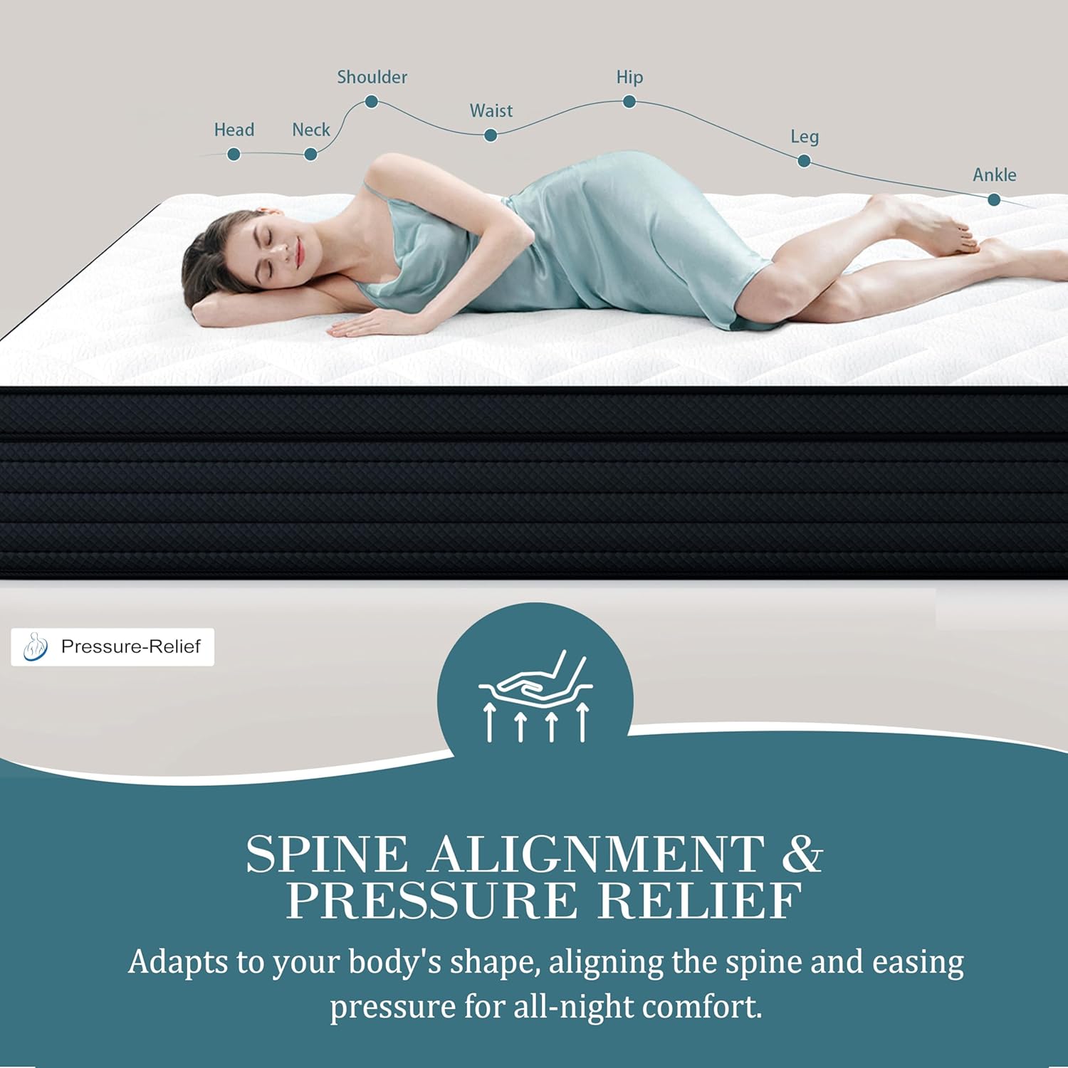 Sleepmax Extra Firm Queen Mattress - 12 Inch Deep Sleep Hybrid with Pressure Relief | Deluxe Cooling Design, CertiPUR-US Certified, 365-Night Trial