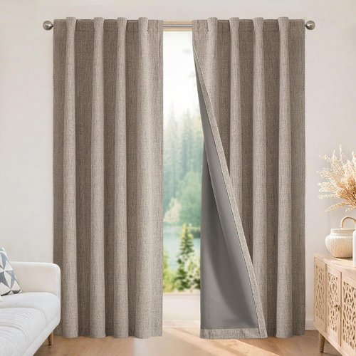 Joydeco Blackout Curtains - 100% Light Blocking Nature Linen Drapes, 84 Inch Long, 2 Panels Set