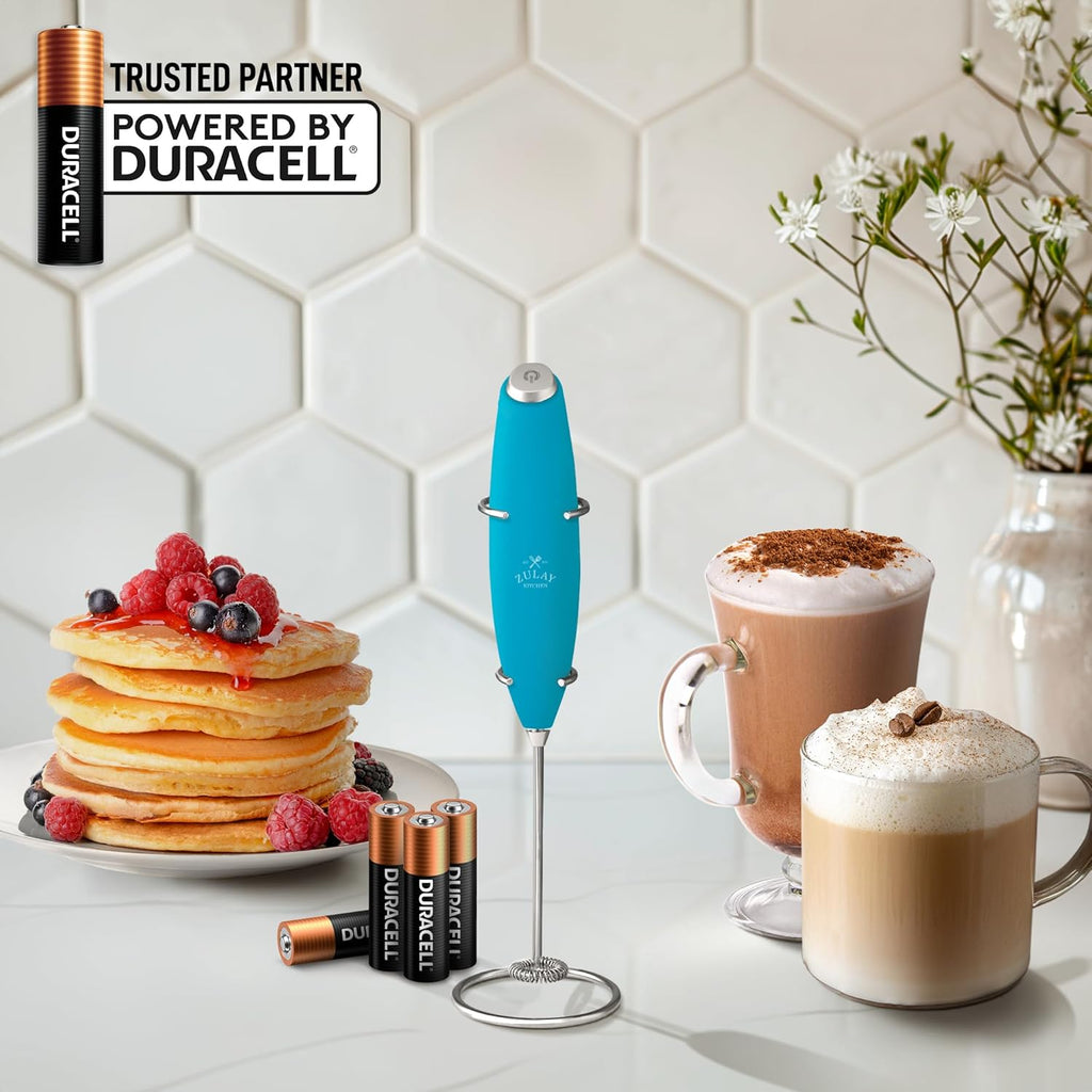 Zulay Kitchen Milk Frother Wand - Ultra Fast Handheld Electric Whisk for Coffee & Lattes - Blue Teal