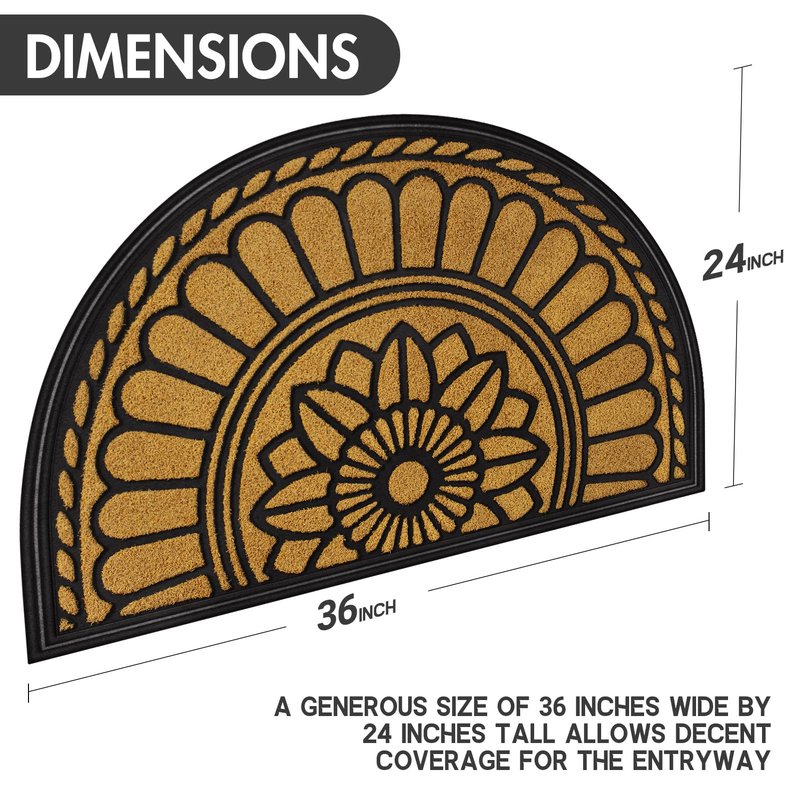 Mibao Half Round Door Mat, Non-Slip Welcome Entrance Way Mat, Durable Rubber Mats, Low-Profile Heavy Duty Doormat, Circle Mats for Garage, Patio, High Traffic Areas, 23.5" x 35.5", Yellow