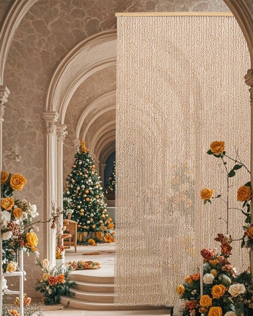 Erfolkerz 90 Strands Beaded Curtain for Doorways -35.5"x79"- Handmade Natural Beaded Curtains，Boho Doorway Wood and Bamboo Bead Curtain-As Insect Screen/Room Divider-Beige