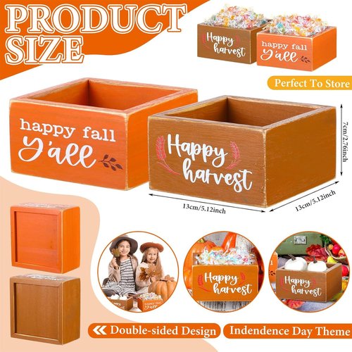 Colingmill 2 Pcs Thanksgiving Candy Dish Mini Wooden Thanksgiving Candy Bowl Thankful Blessed Harvest Orange Candle Holder Farmhouse Bowls Party Supplies for Housewarming Gift(Orange,Gold,Fall)