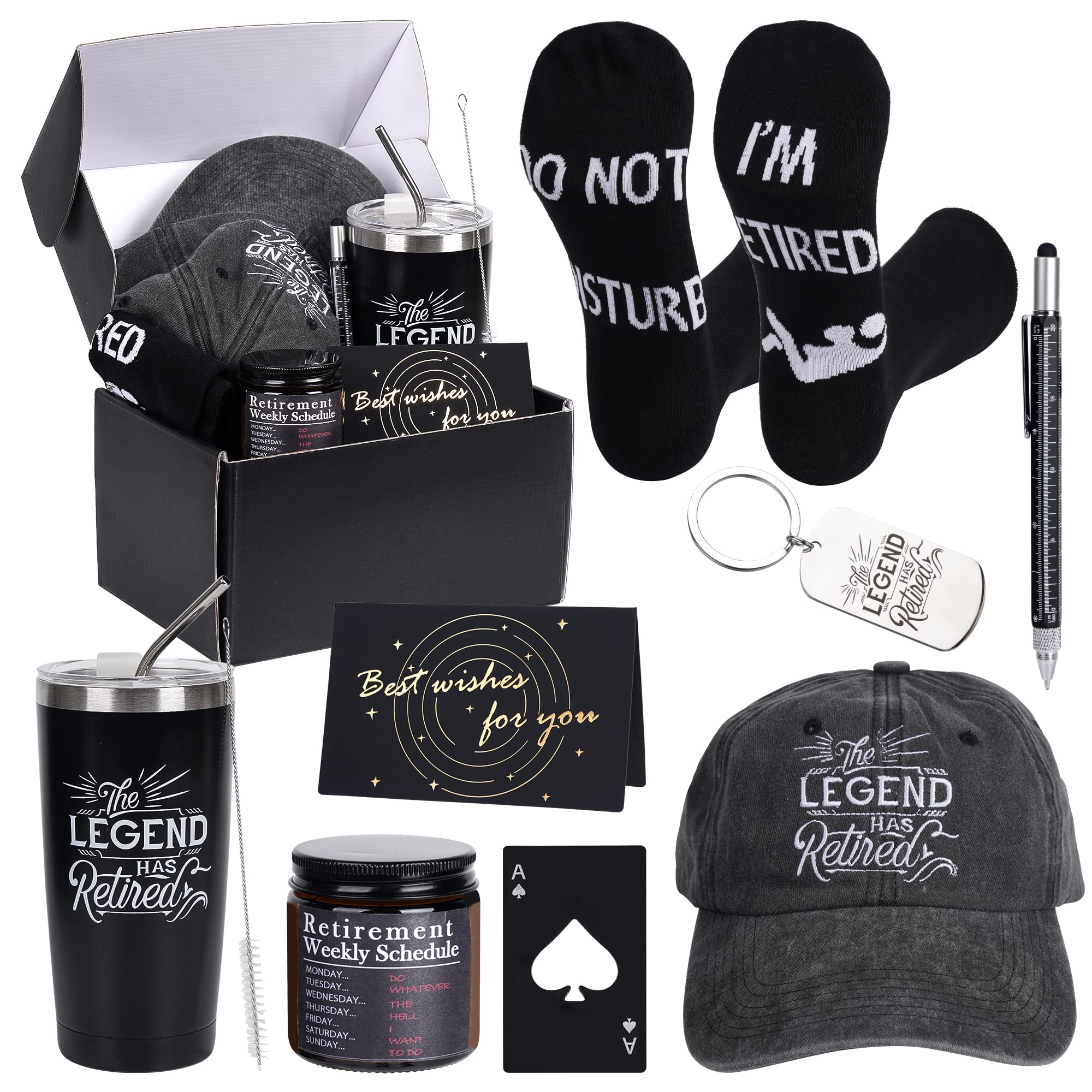 Kolewo4ever 9 Pcs Retirement Gifts for Men 2026 Happy Retirement Gift for Coworker,Teachers,Dad,Grandpa Best Retire Gift Box with Insulated Tumbler Baseball Cap Socks