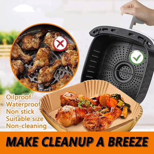 Air Fryer Liners - Non-Stick 10 Inch Square Disposable Parchment Paper | Oil Resistant & Waterproof