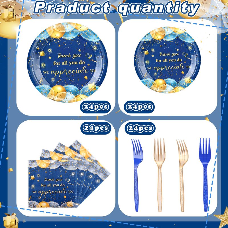 Tiangrid 96 Pcs Customer Service Week Party Supplies We Appreciate You Plates and Napkins Set for PA MA Vet Tech Week Thank You Plates Pastor Appreciation Day Employee Staff Party Favors