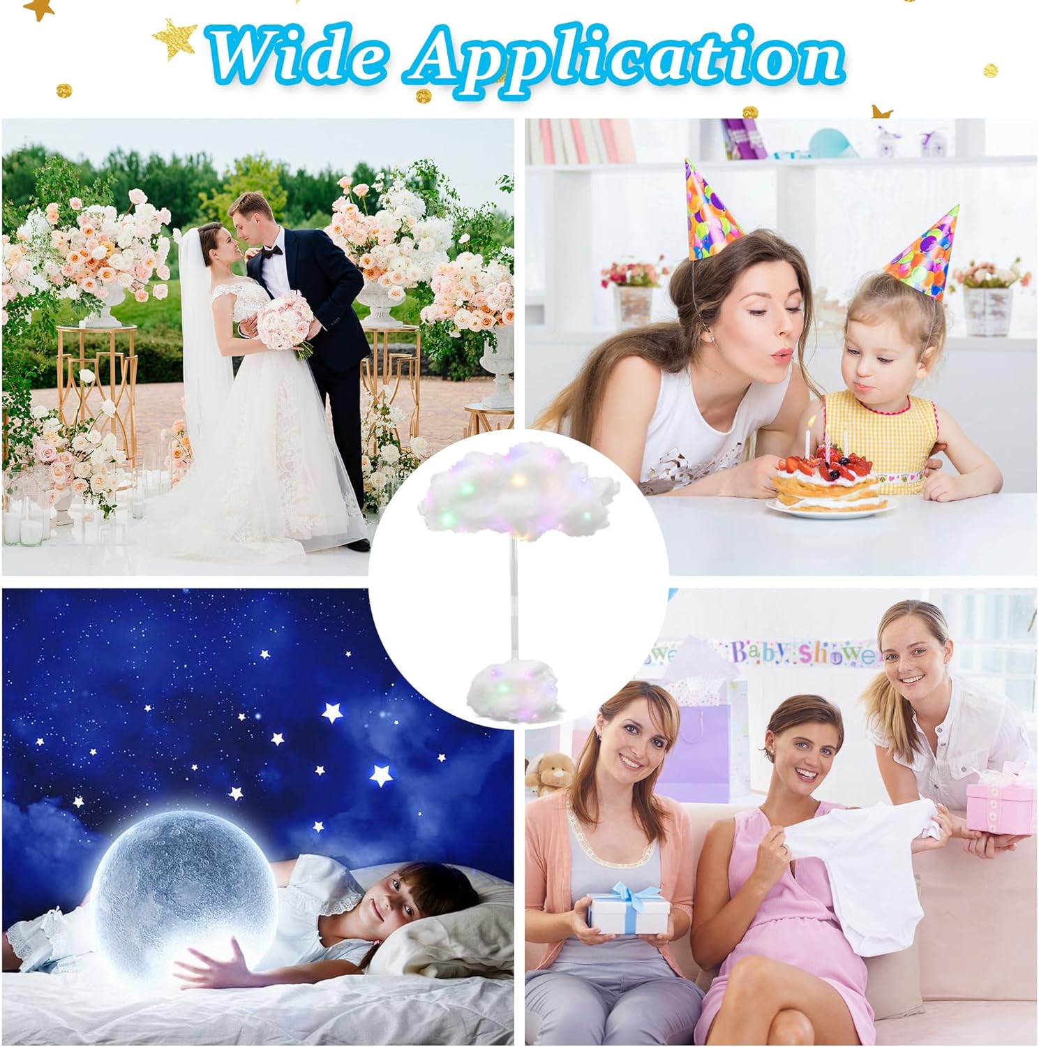 Skiennix 4 Set Artificial LED Cloud Lights - Fluffy Cotton Clouds DIY Decor for Baby Showers & Parties