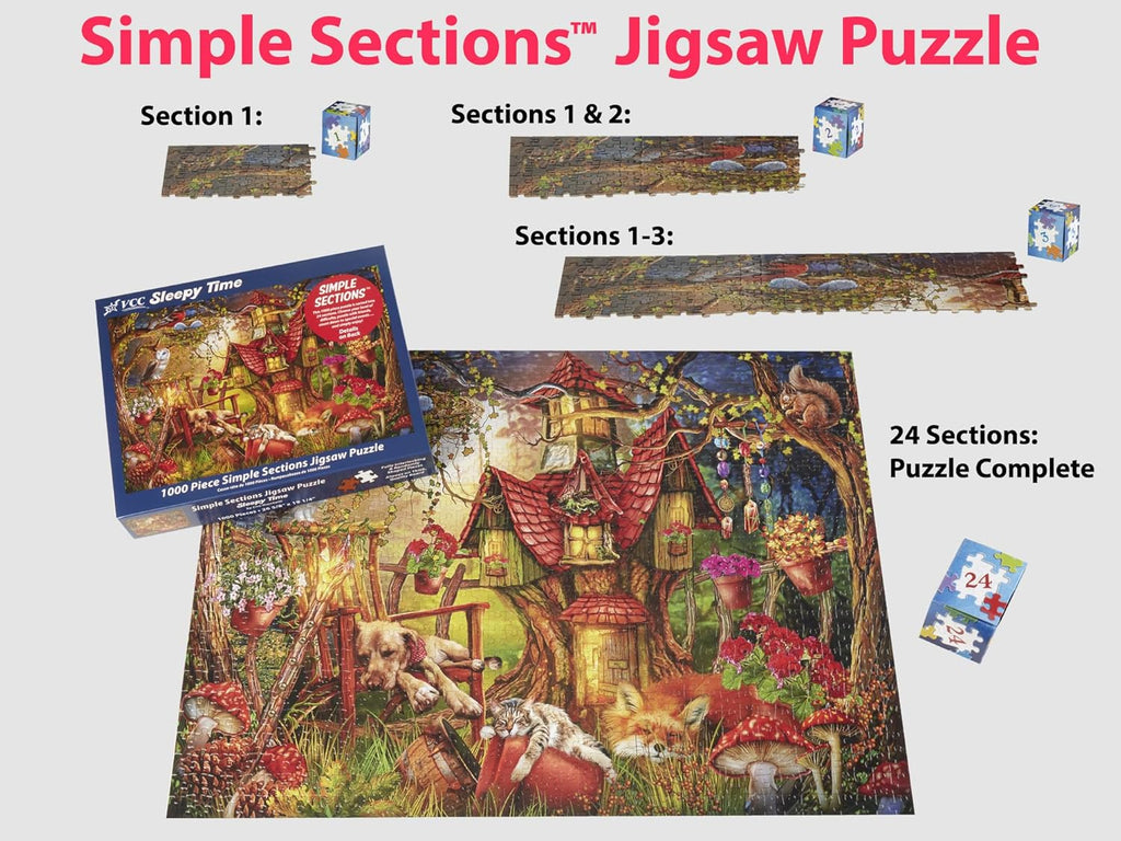 Vermont Christmas Company Sleepy Time Simple Sections® Jigsaw Puzzle - 1000 Pieces - 24 Sections for Custom Difficulty