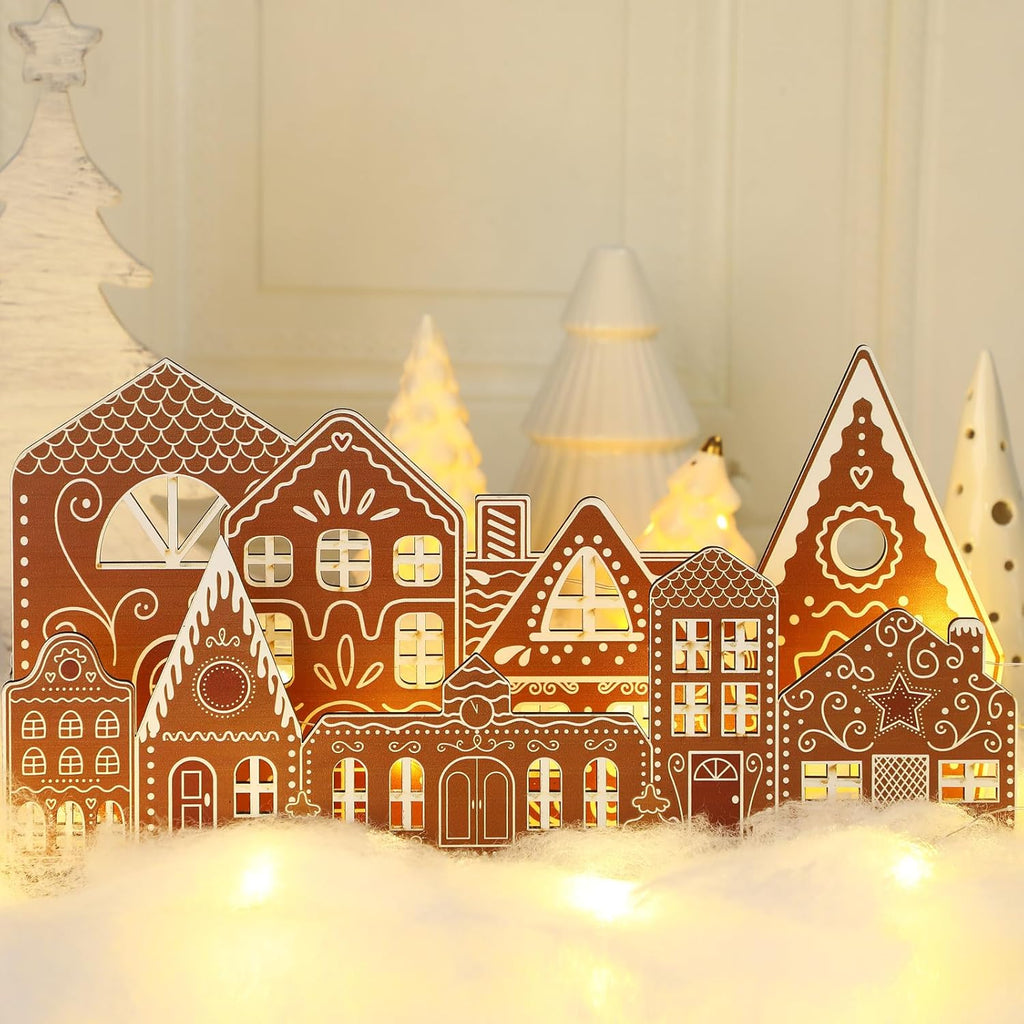 Rossesay Christmas Gingerbread House | Light-Up Wooden Tabletop Decoration | Rustic Holiday Centerpiece