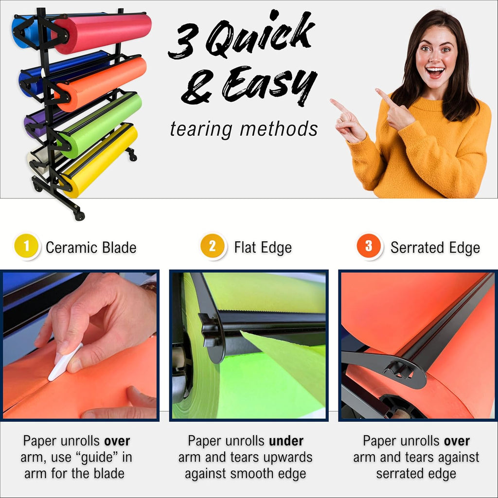Skiennix Paper Roll Holder - Durable Dispenser Rack & Cutter | 8 Racks for 36" Craft, Gift Wrap & Art Rolls
