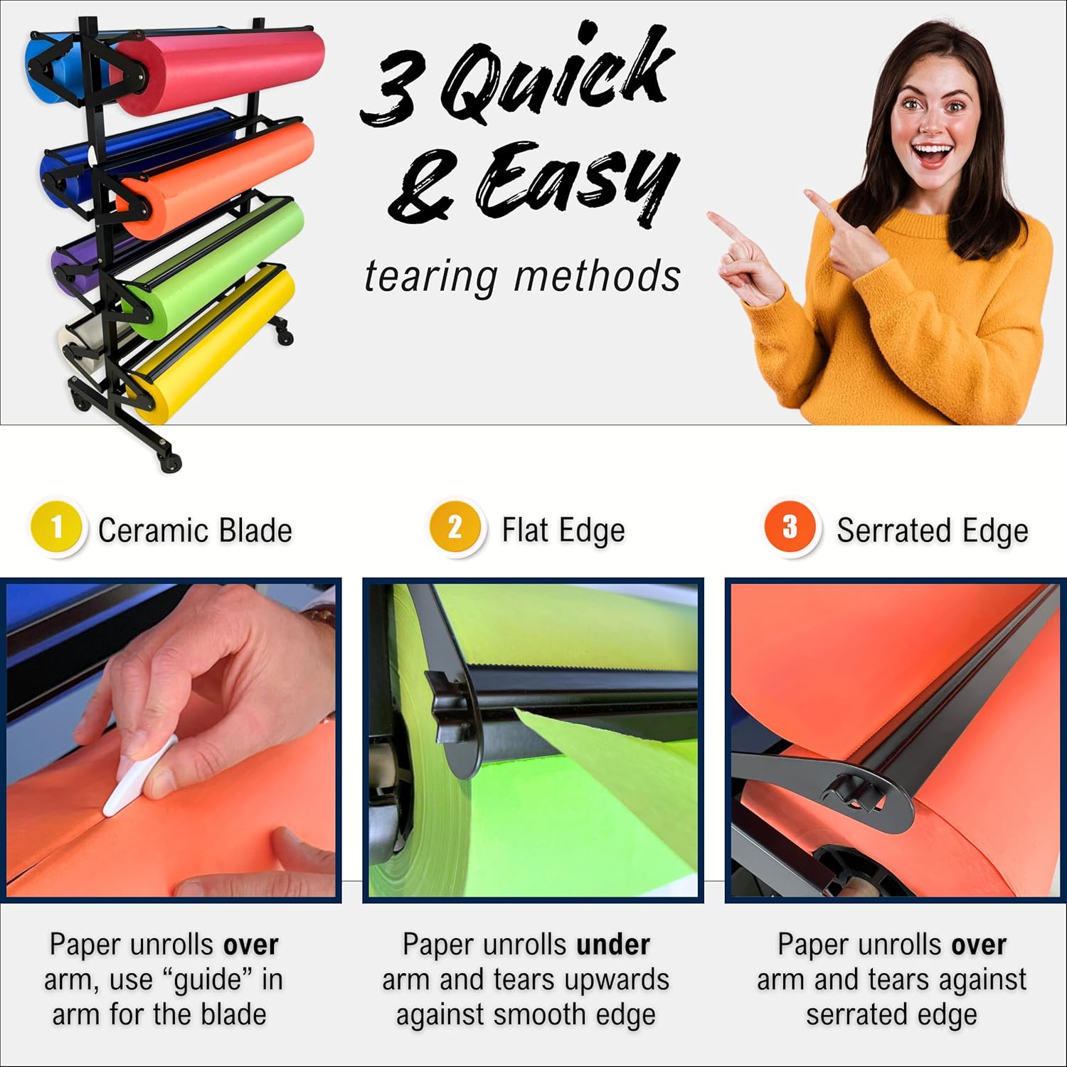 Skiennix Paper Roll Holder - Durable Dispenser Rack & Cutter | 8 Racks for 36" Craft, Gift Wrap & Art Rolls