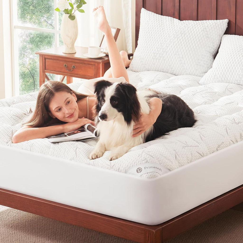 PRIMESOFT Waterproof Queen Mattress Topper - Thick Pillow Top for Back Pain Relief | 21-Inch Deep Pocket, Soft & Breathable (White)