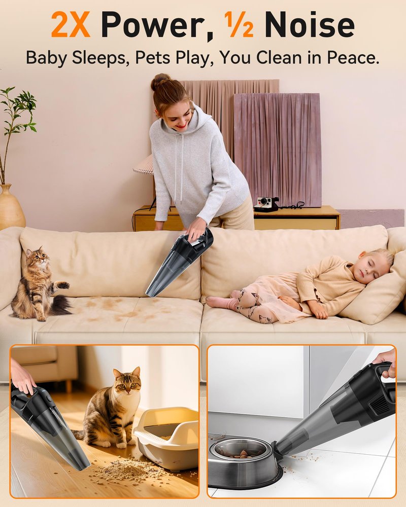 Handheld Vacuum Cordless Rechargeable with Charging Dock - 16000Pa Ultra-Strong Suction, Portable & Lightweight, Fast Charging, LED Light, 1000ML Super-Large Dust Cup, Long Battery Life for Home