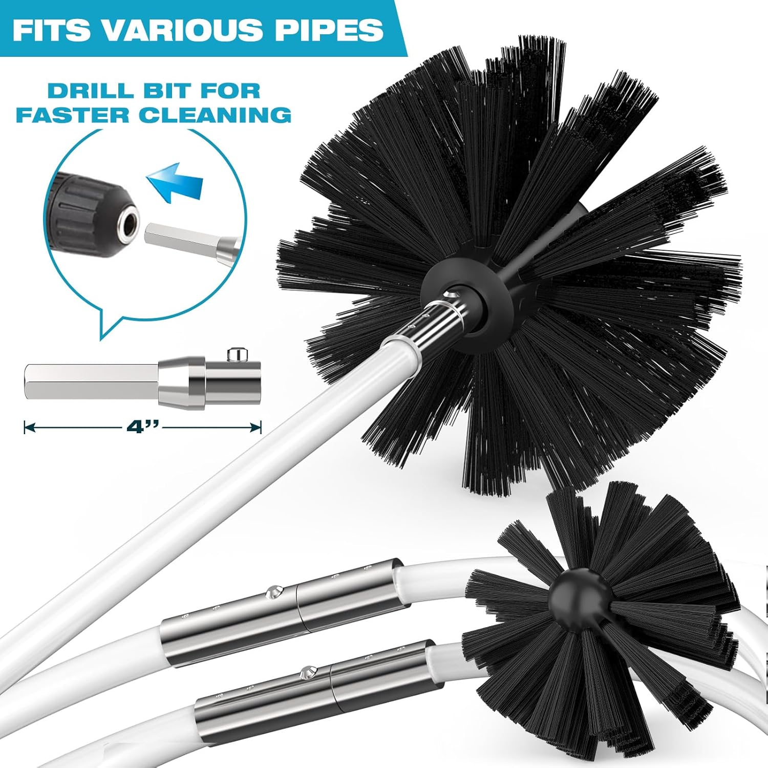 Sealegend Dryer Vent Cleaner Kit - 30 Feet Lint Remover with Upgraded Quick-Snap Brush & Drill Attachment