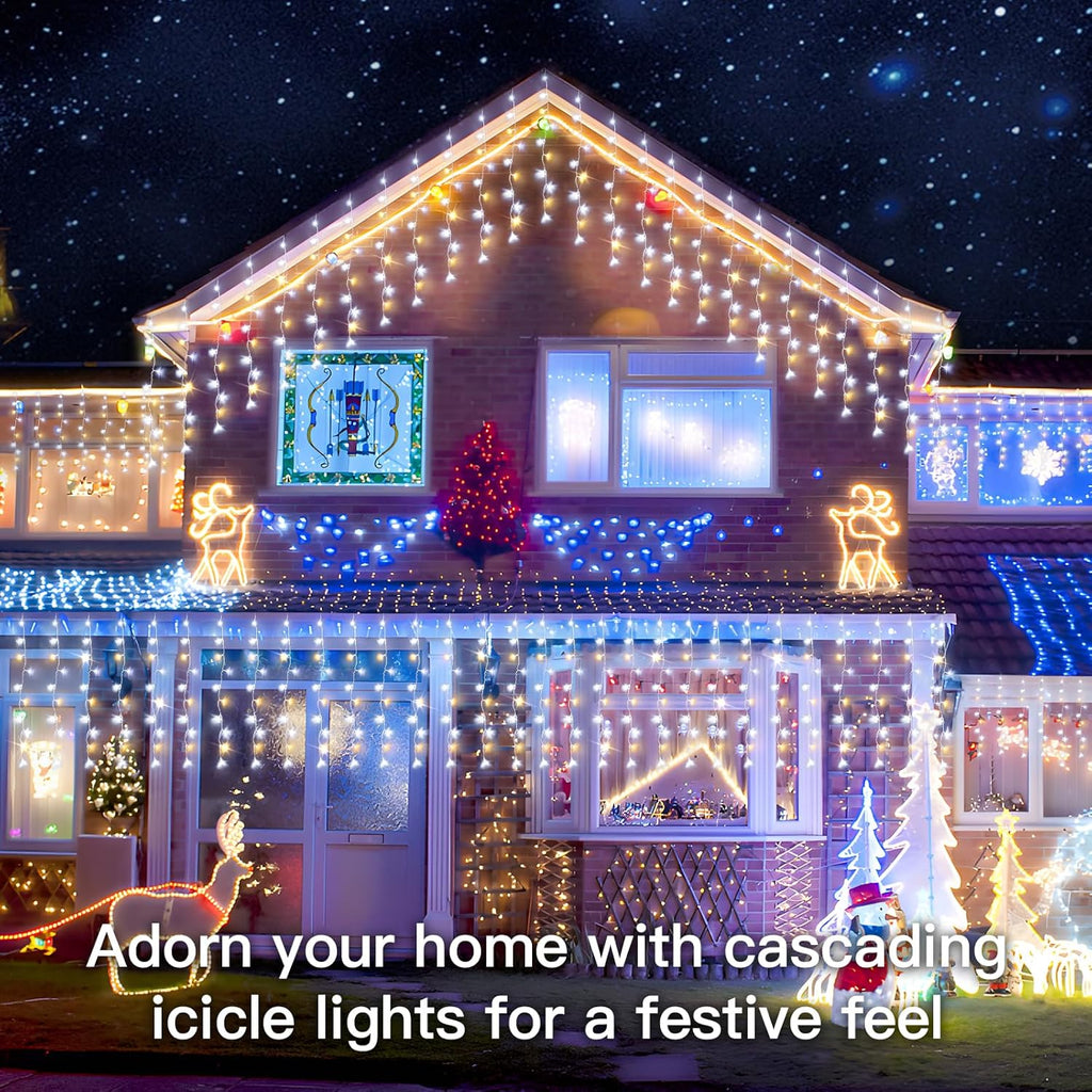 Suddus Christmas Icicle Lights - 24 Drops, 23.6ft Waterproof LED String Lights for Outdoor Use | Perfect for Houses, Roofs, and Parties